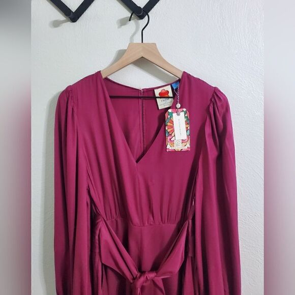 Farm Rio X Anthropologie Bell Sleeve Romper In Plum Size Small NWT - Picture 7 of 9